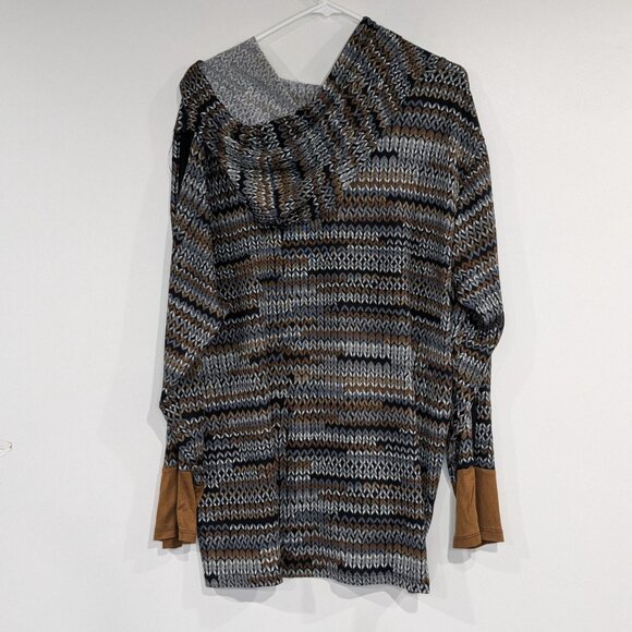 Innee Knitted Stitch Printed Hoodie Brown Grey Black Size 3X - Picture 2 of 3